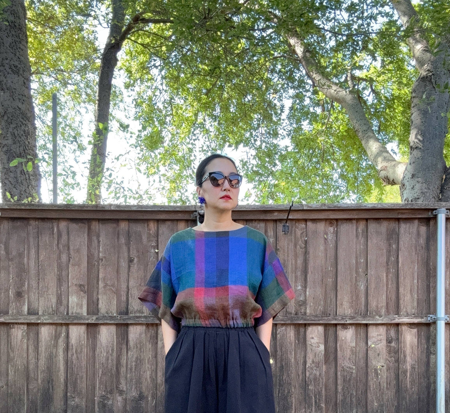 Blue check top