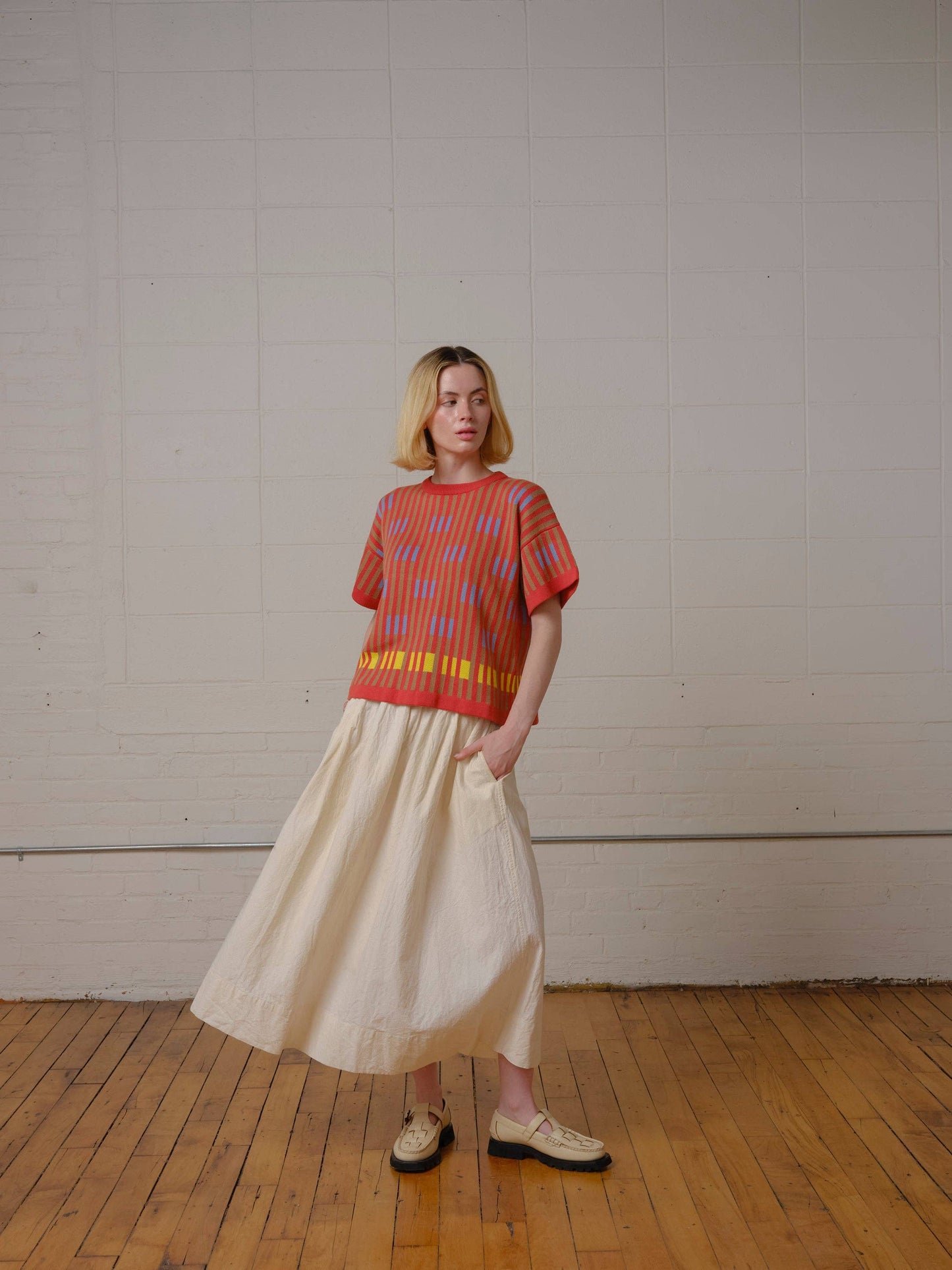 Bauhaus Short Sleeve Sweater Tee - Carnelian