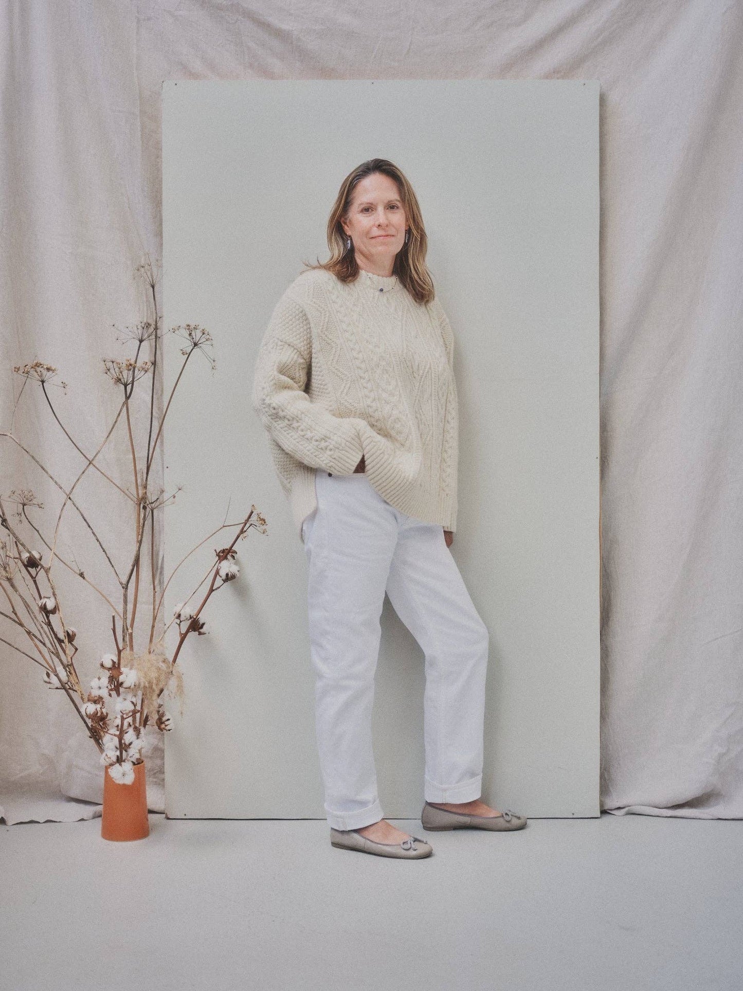 The Freyja Wool Cable Sweater in Ecru