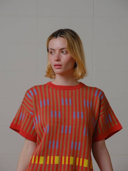 Bauhaus Short Sleeve Sweater Tee - Carnelian