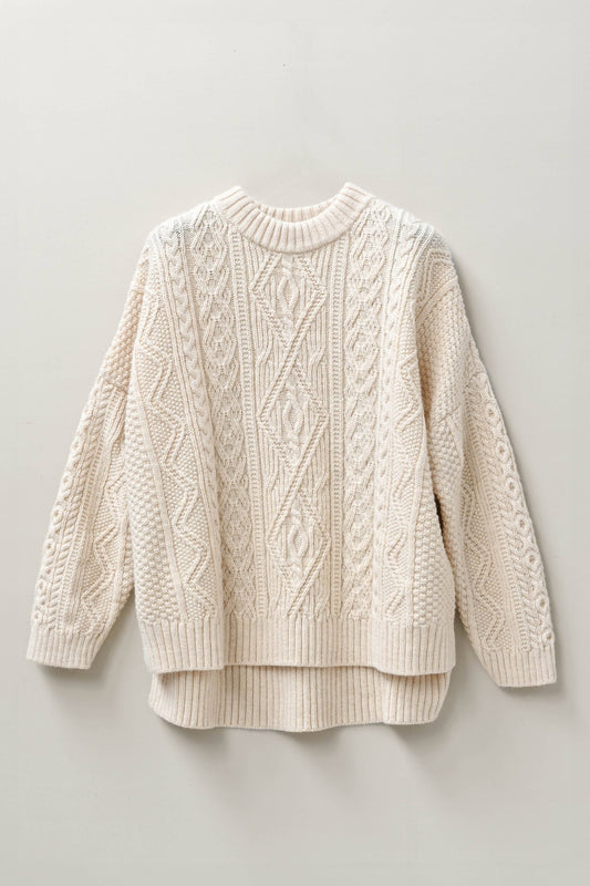 The Freyja Wool Cable Sweater in Ecru