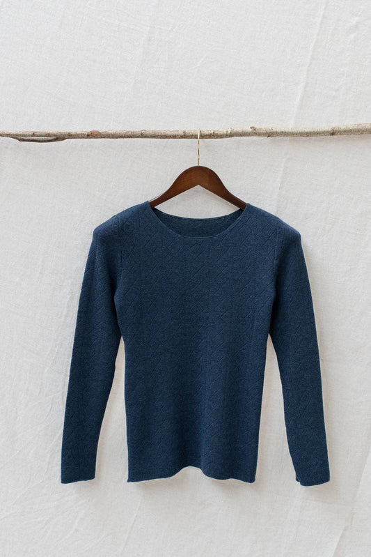 'Tricot de Peau' Fine Merino Wool Top in Indigo Blue