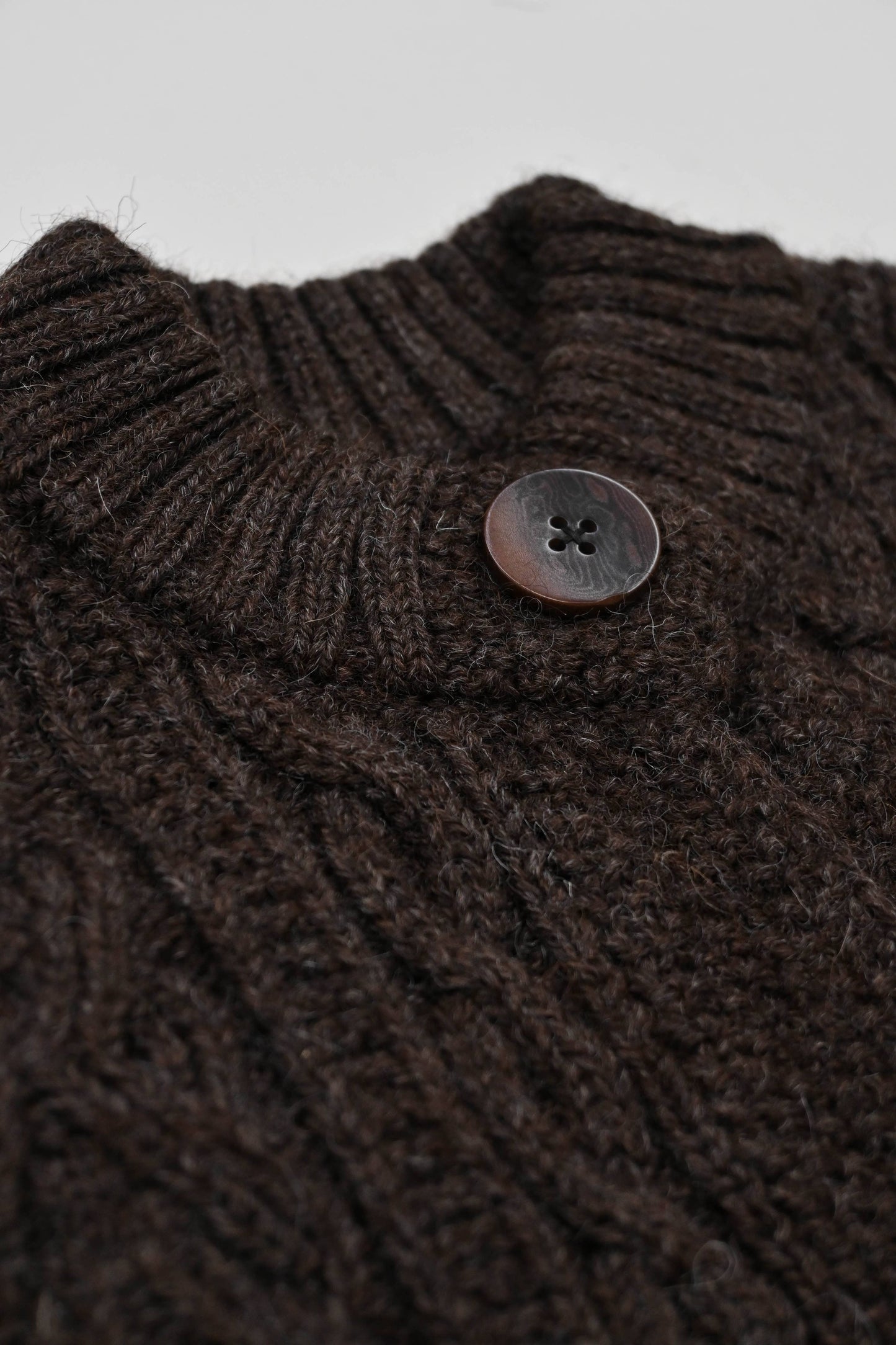 The Freyja British Wool Cable Cardigan in Peat