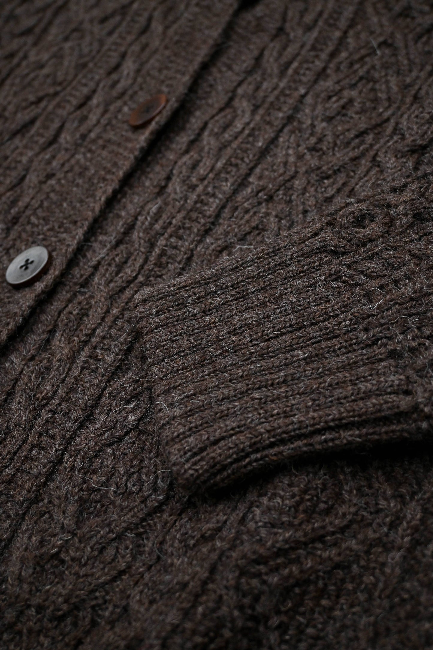 The Freyja British Wool Cable Cardigan in Peat