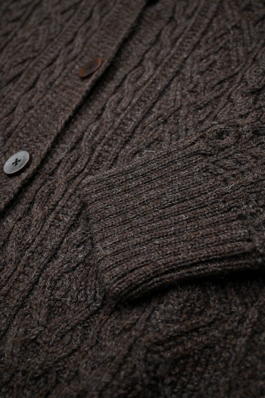 The Freyja British Wool Cable Cardigan in Peat